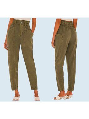 FREE PEOPLE Ready To Run Army Green Cinch Waist Barrel Pants Sz S